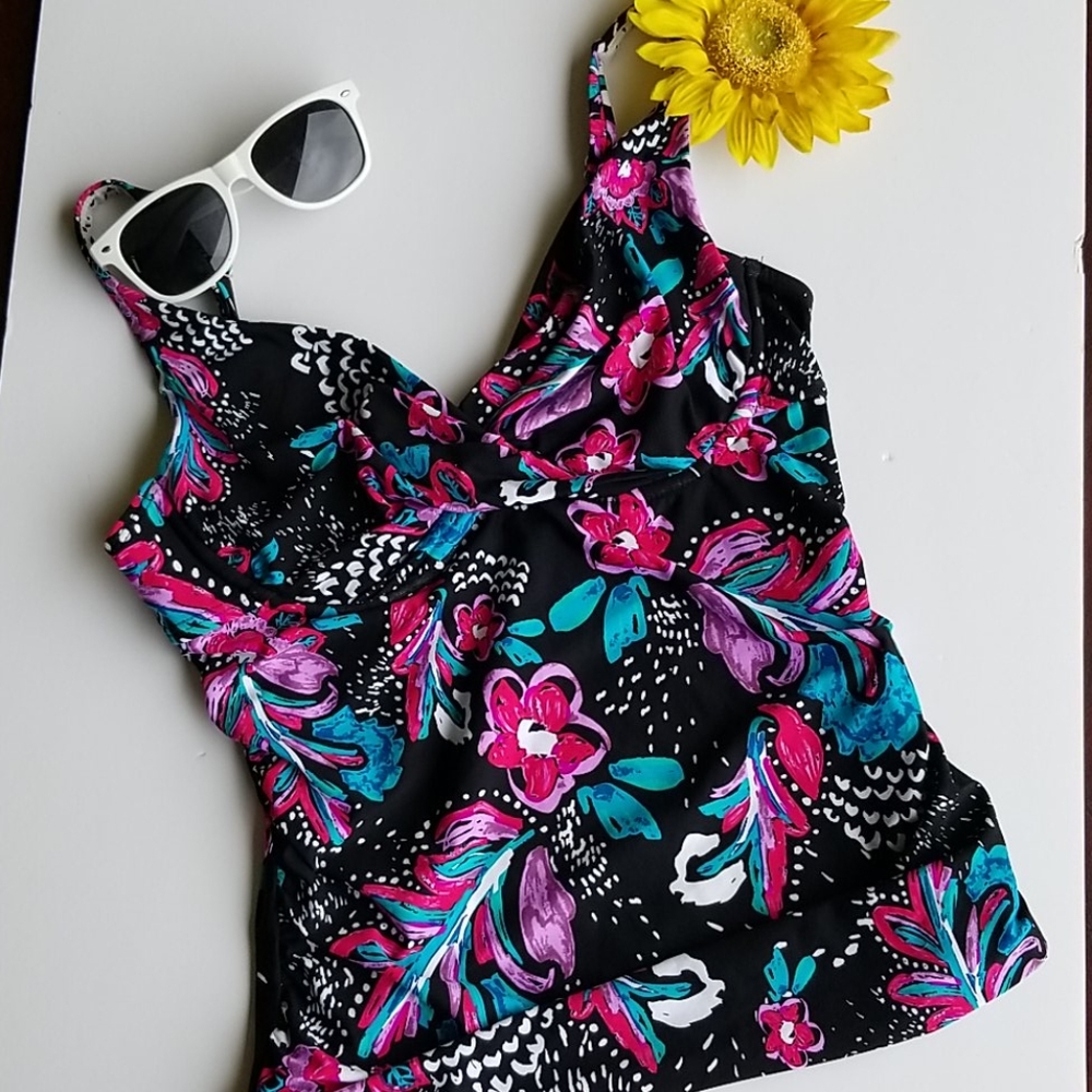 Anne Cole Black Swimsuit Tankini Top 34D 32DD New